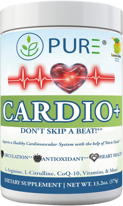 PURE® Cardio+ Nitric Oxide Circulation Support - 5000mg L-Arginine & 1000mg L-Citrulline - Mixed Berry Flavour, 30 Servings Powder, 363g - CoQ10 & Beetroot - High Potency Heart Formula