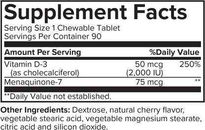 Portions Master Vitamin D3 5000 IU + K2 MK-7, Bone & Heart (60 Capsules)