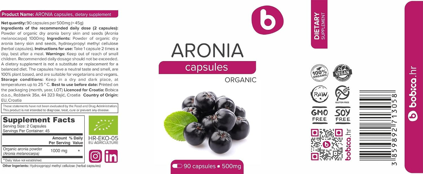 Organic Aronia Berry Capsules – Black Chokeberry Supplement – 500mg, 90 Vegan Capsules - görsel 8