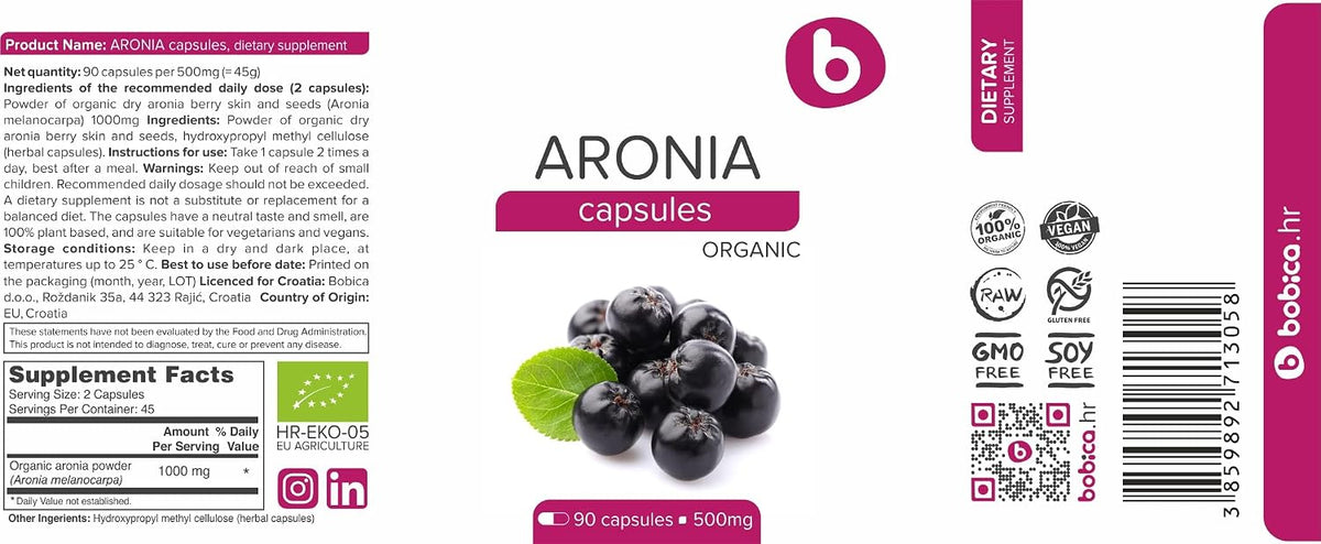 Organic Aronia Berry Capsules – Black Chokeberry Supplement – 500mg, 90 Vegan Capsules - görsel 8