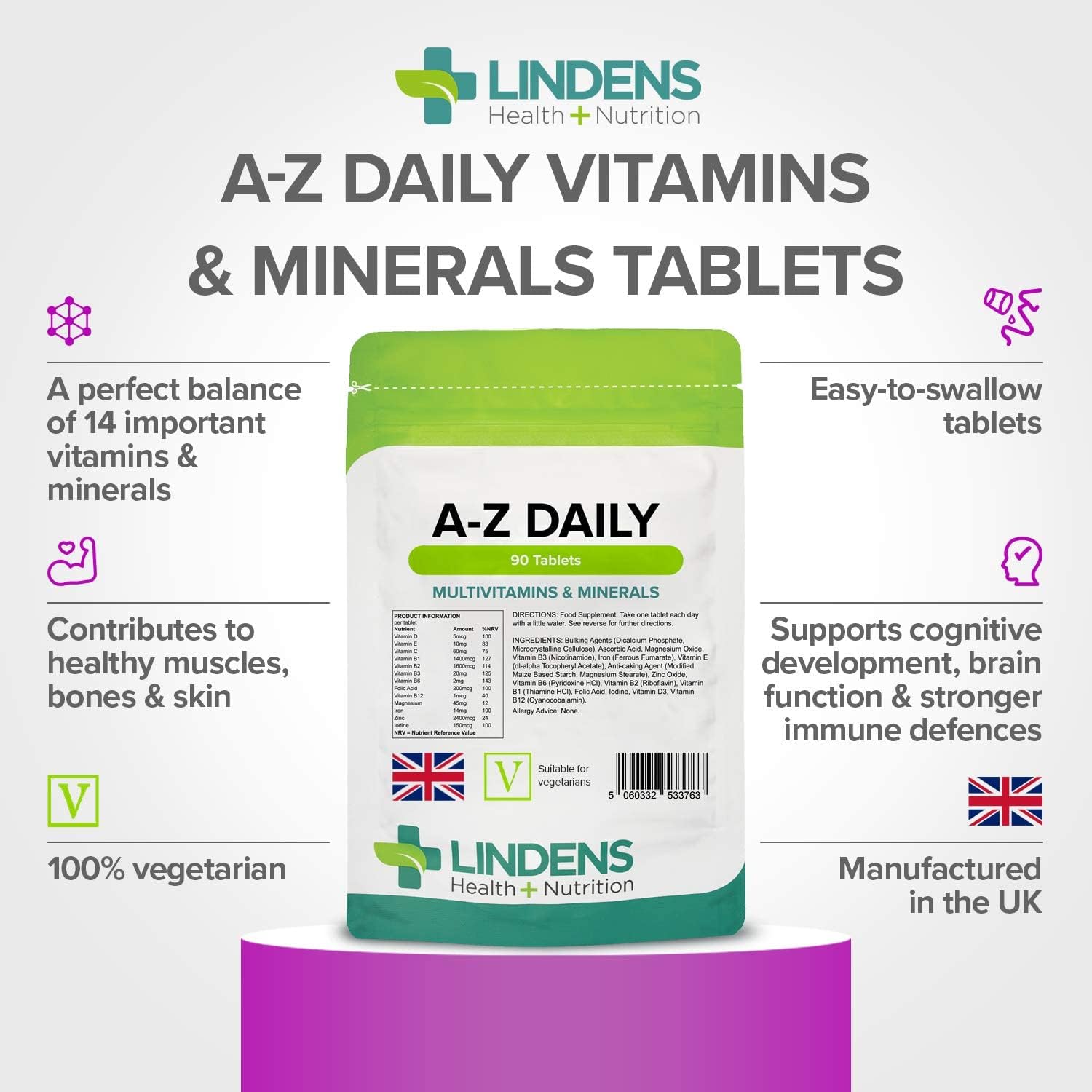 Lindens Multivitamin A-Z Daily Tablets - 90 Tablets - görsel 3