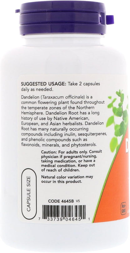 NOW Dandelion Root 500mg, 100 Capsules (3-Pack)