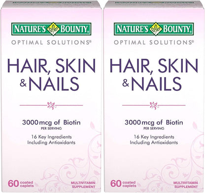 Nature's Bounty Optimal Solutions Hair, Skin & Nails Formula, 120 Coated Tablets (2 x 60 Count)