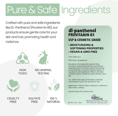 Provitamin B5 Powder dl-Panthenol DIY Panthenol Solution and Panthenol for Hair and Skin Moisturiser (56 g)