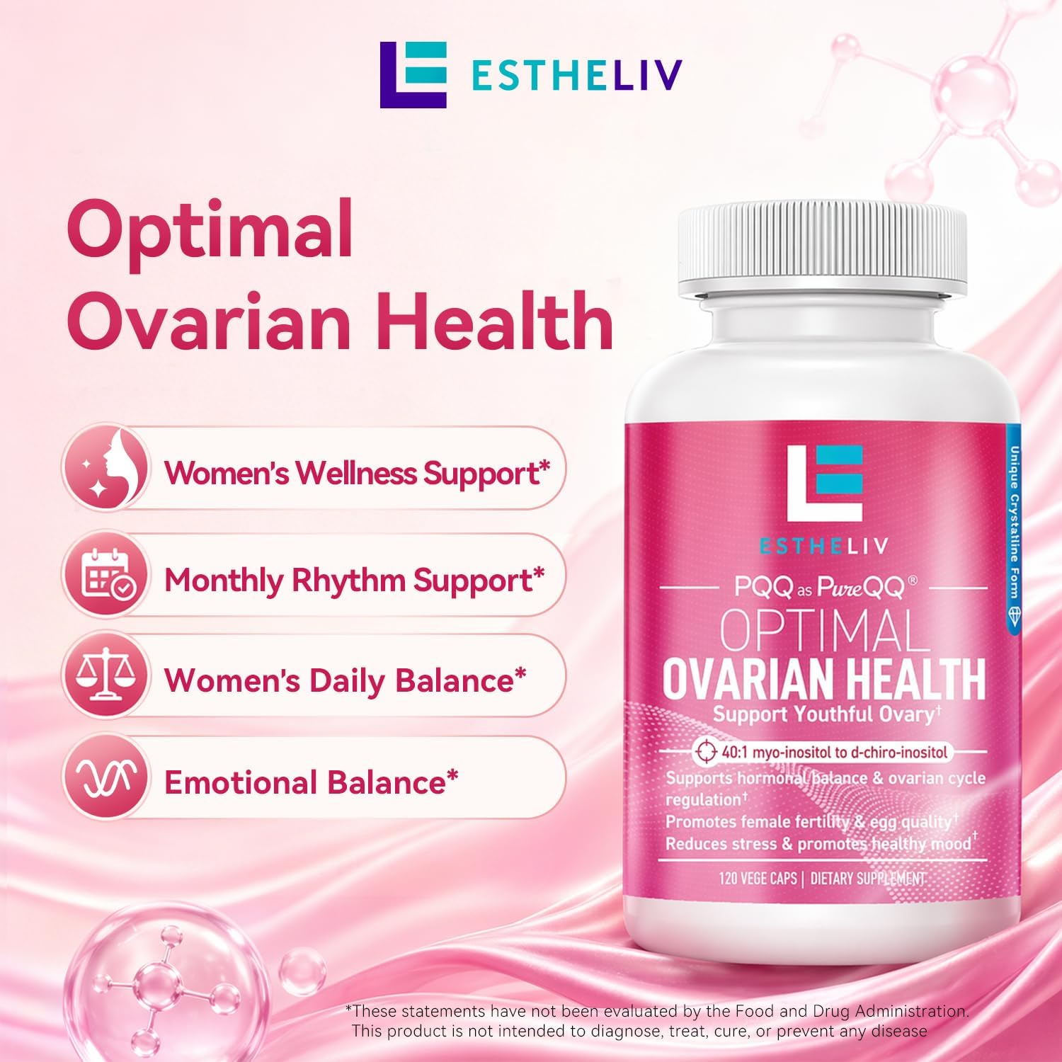 ESTHELIV Optimal Ovarian Health - Myo-Inositol & D-Chiro 40:1 with PQQ - 120 Capsules - görsel 3