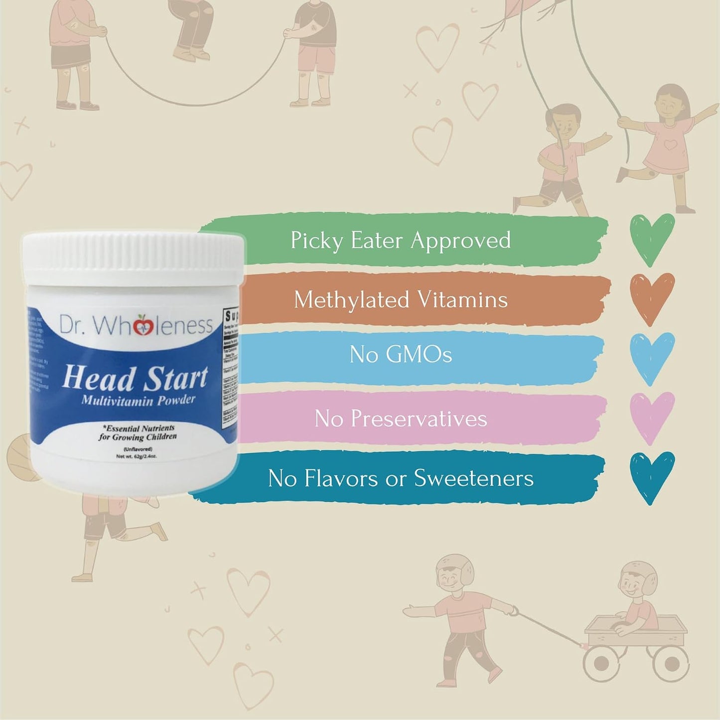 Dr. Wholeness Head Start Multivitamin Powder – Essential Nutrients for Growing Children, Methylated B-Vitamins, 60 Servings - görsel 3