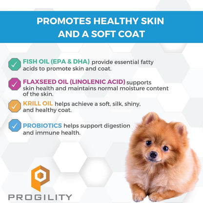 Nootie Progility Mini Skin & Coat Supplement for Small Dogs, Fish Oil Soft Chews