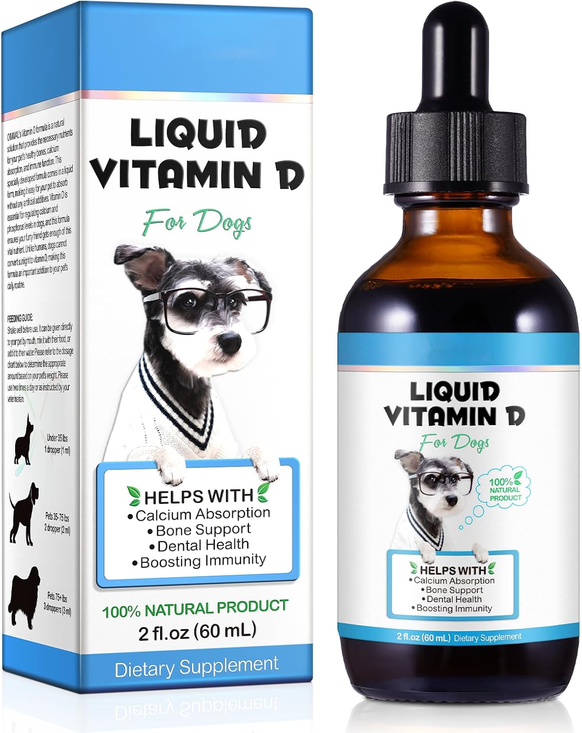 Vitamin D for Dogs, Liquid Vitamin D Drops, Dog Vitamins D Drops Promote Calcium Absorption, Supports Immune System, Hip & Joint Health, and Dental Health, Dog Multivitamin Supplements - görsel 1