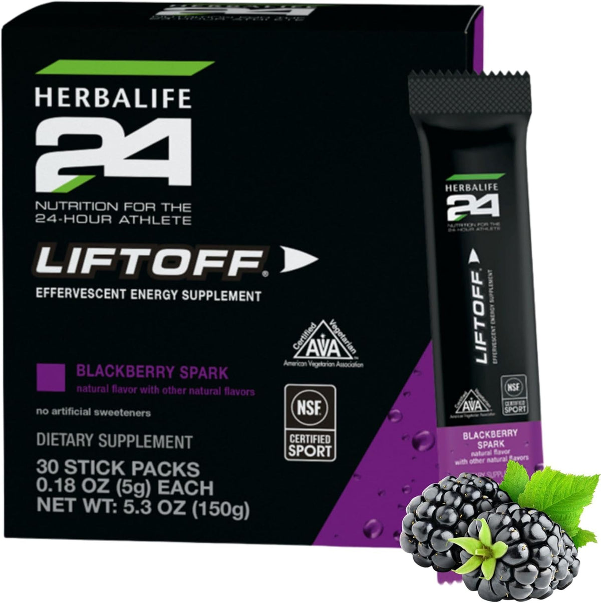 HERBALIFE24 Liftoff: BlackBerry Spark (30 Stick Packs) – Energy Supplement for the 24-Hour Athlete - görsel 1