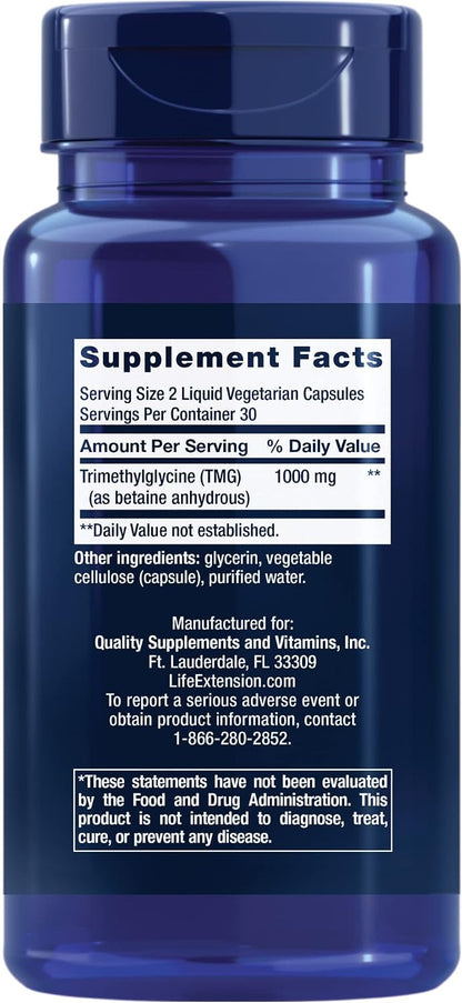 Life Extension TMG, Trimethylglycine, 60 Capsules