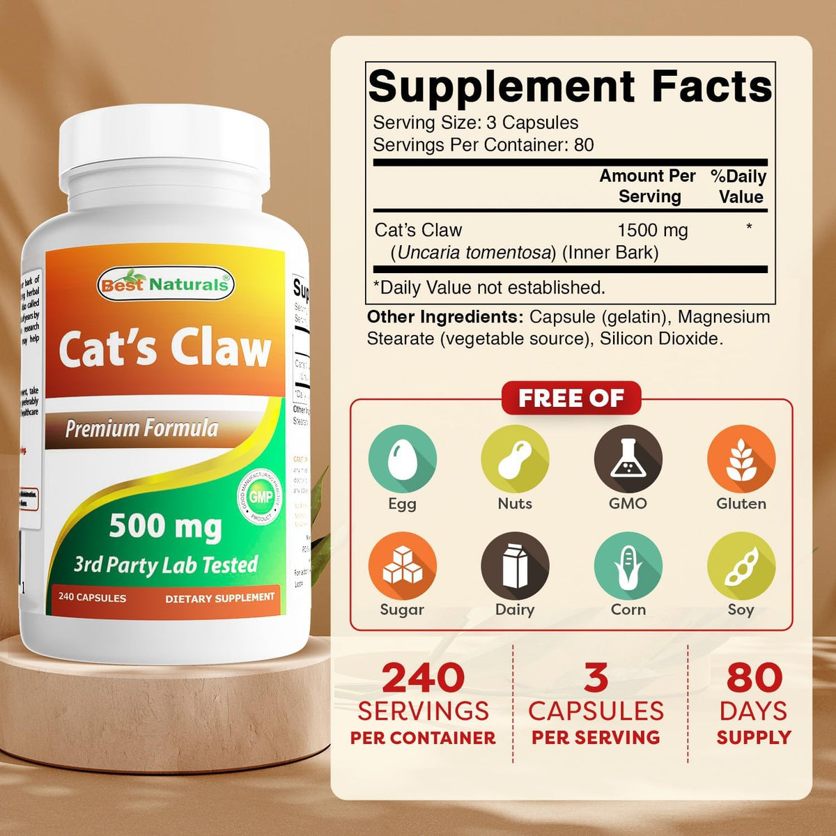 Best Naturals Cat's Claw Capsules, 500 mg, 240 Capsules - görsel 2
