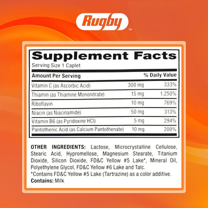Rugby Vitamin B Complex with Vitamin C – Gluten-free B Complex for Energy, Metabolism, Nerve and Immune Support, 130 Caplets
