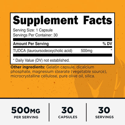 Primal Tudca 500mg 30 Capsules - Gluten-free, Non-GMO Tauroursodeoxycholic Acid Food Supplement
