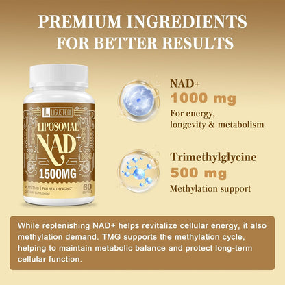 LIGUSTERI 1500 mg Liposomal NAD+ with TMG, 98%+ Absorption, 60 Softgels