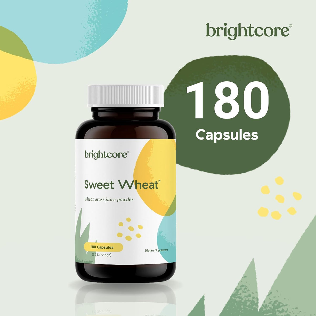 Brightcore Nutrition Sweet Wheat - Super Greens with Digestive Enzymes, 180 Capsules - görsel 7