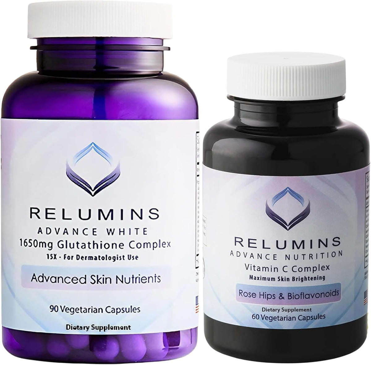 Relumins Advanced White Set - 1650mg Glutathione Complex and Advanced Vitamin C with Rose Hips & Bioflavonoids Bundle - görsel 1