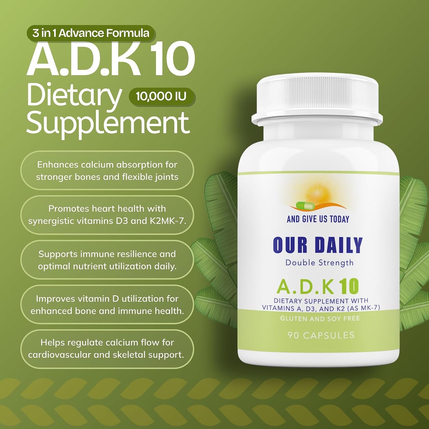 Daily Vites ADK 10 Vitamin Food Supplement: High Potency A, D3, K2-MK7 – 180 Capsules - görsel 2