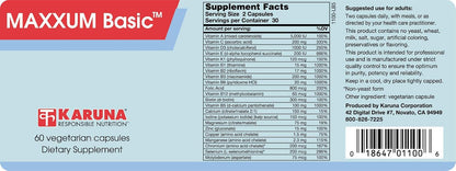 Karuna MAXXUM Basic 60 Vegetarian Capsules | Multivitamin and Mineral Supplement | Comprehensive Nutritional Support | B-Complex Vitamins, Calcium and Magnesium, Vitamin K