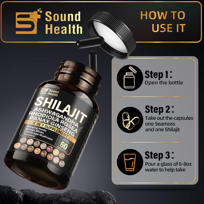 SoundHealth Shilajit Capsules - 60 Capsules, Easy to Swallow, Gluten-free, Non-GMO