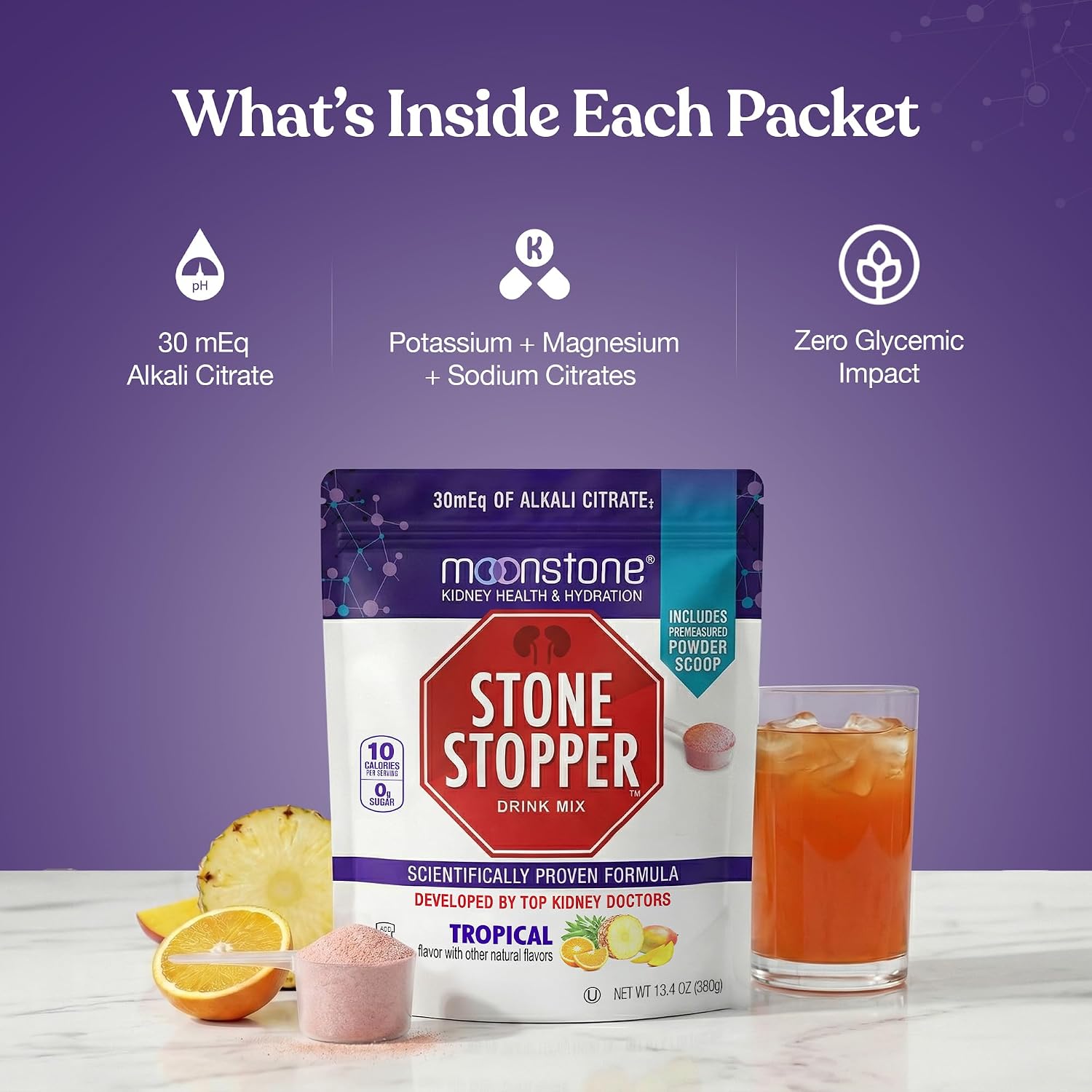 Moonstone Stone Stopper Drink Mix, Tropical, Kidney Support Supplement, 30 Day Supply - görsel 8