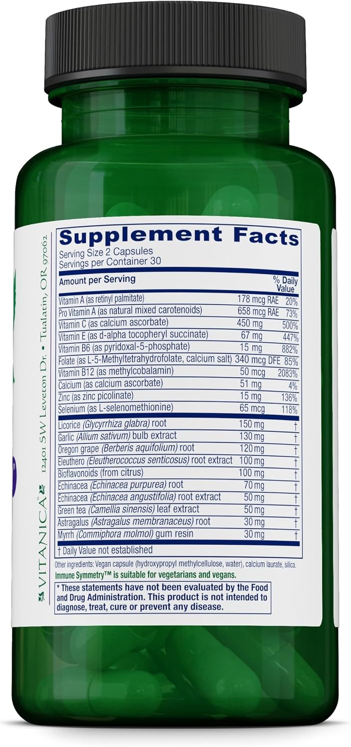 Vitanica Immune Symmetry – Immune Support Food Supplement with Vitamins A, C & B6 – Vegan – 60 Capsules - görsel 2