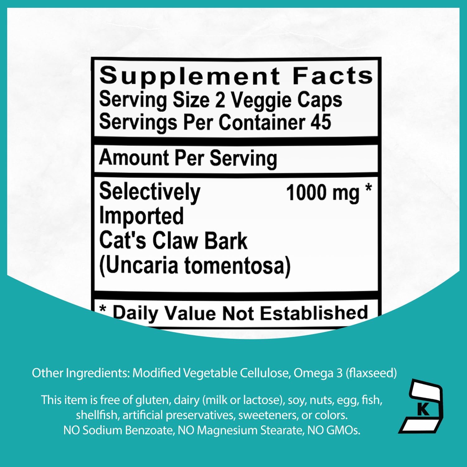 Cat's Claw Herbal Supplement Kosher Capsules - 500mg Peruvian Uncaria Tomentosa - görsel 3