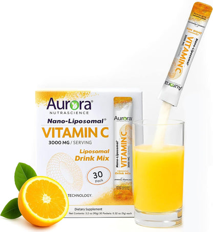 Aurora Nutrascience Nano-Pack Liposomal Vitamin C Powder Drink Mix - 3000 mg, Orange, 30 Sachets