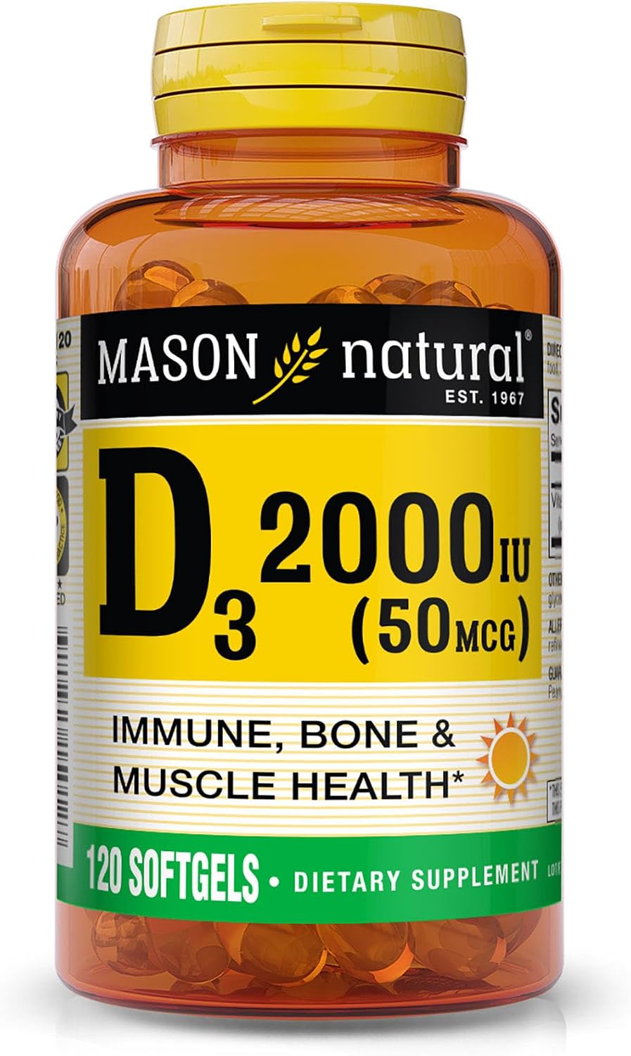 MASON NATURAL Vitamin D3 2,000 IU High Strength, 120 Softgels - görsel 1