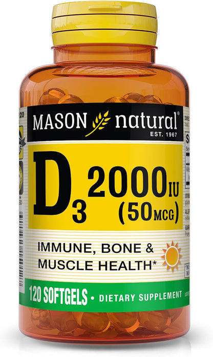 MASON NATURAL Vitamin D3 2,000 IU High Strength, 120 Softgels