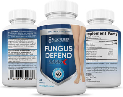 Justified Laboratories Fungus Defend Max Probiotic - 40 Billion CFU, 180 Capsules (3 Pack)