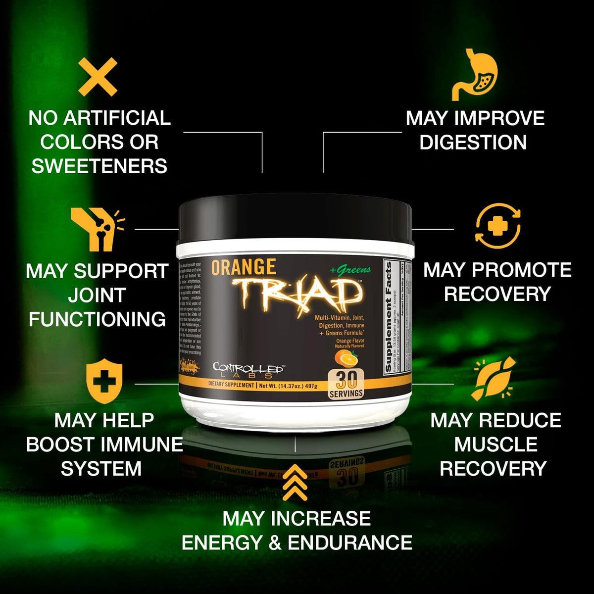 Controlled Labs Orange Triad Plus Greens - Multivitamin and Greens Powder, 30 Servings - görsel 2