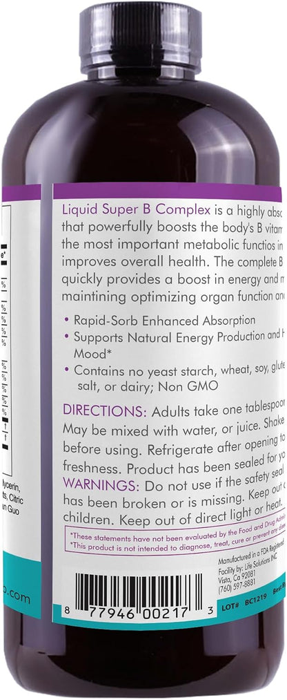 Life Solutions Liquid Super B Complex - 946ml to Naturally Increase Your Body's Energy Levels