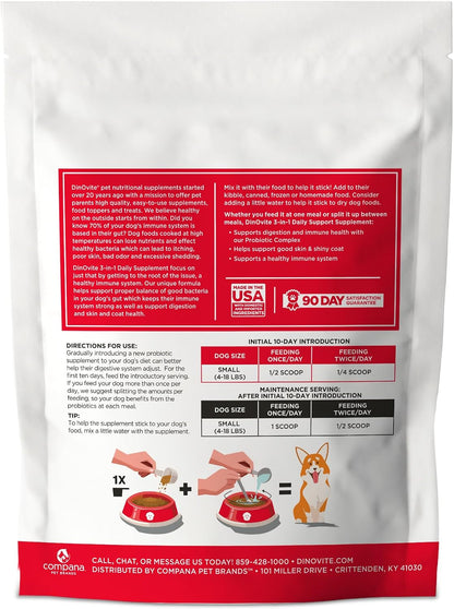 Dinovite Probiotics for Dogs – Probiotic Powder Meal Topper for Small Dogs (0.5-8 kg), Digestive Health & Coat Support with Omega-3s, 90 Servings