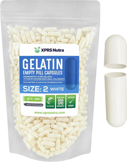 XPRS Nutra Size 2 Empty Gelatine Capsules - 500 Count (White)