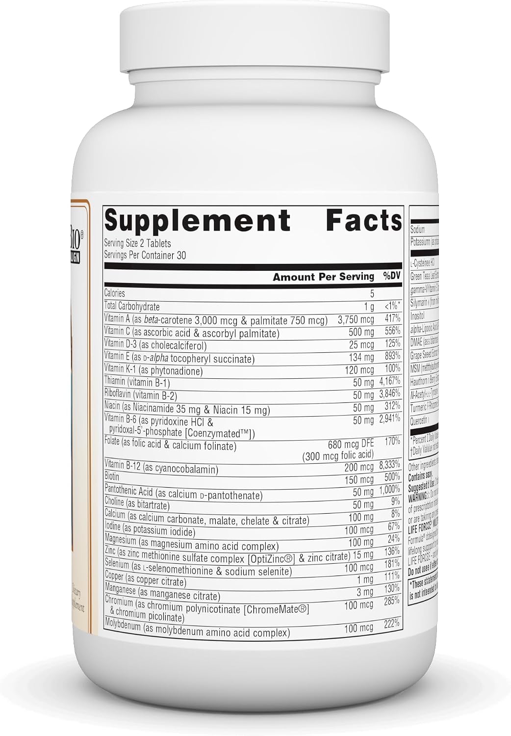 Source Naturals Life Force Multiple Iron-Free Multivitamin - High Potency Daily Supplement with Essential Nutrients, 60 Tablets - görsel 2