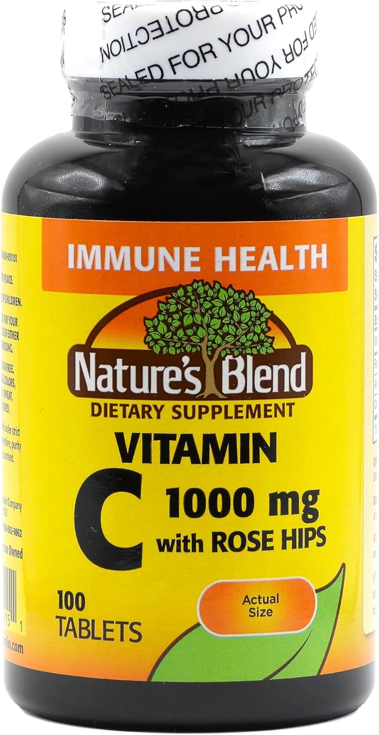Nature's Blend Vitamin C 1000mg with Rose Hips Tablets, 100 Count - görsel 1