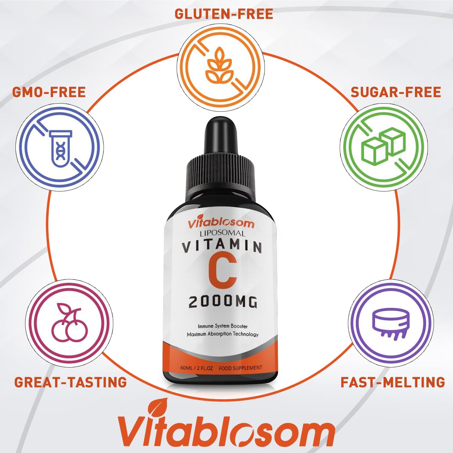 Vitablosom Liposomal Vitamin C 2000mg Liquid for Adults, High Absorption VIT C, Maximise Vitamin C, Immune System & Antioxidant Support, 60ml (2 Bottle) - görsel 4