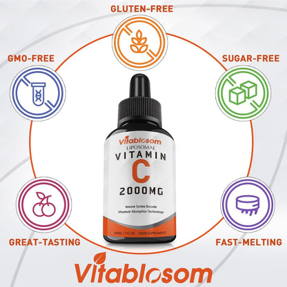 Vitablosom Liposomal Vitamin C 2000mg Liquid for Adults, High Absorption VIT C, Maximise Vitamin C, Immune System & Antioxidant Support, 60ml (2 Bottle)