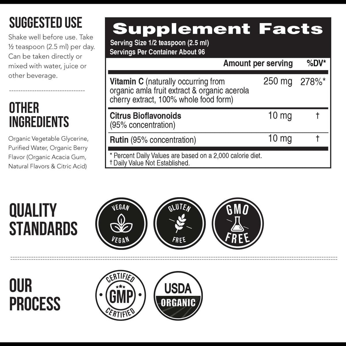 Organic Vitamin C Liquid – 250 mg | Whole Food Vitamin C Supplement from Fruit with Absorption Cofactors, Rutin & Citrus Bioflavonoids – Immune & Antioxidant Support, Total Health (96 Servings) - görsel 7