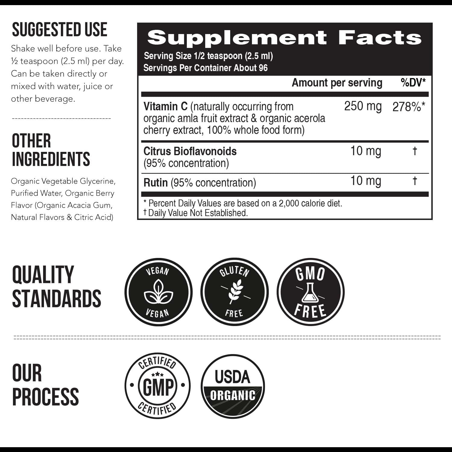 Organic Vitamin C Liquid – 250 mg | Whole Food Vitamin C Supplement from Fruit with Absorption Cofactors, Rutin & Citrus Bioflavonoids – Immune & Antioxidant Support, Total Health (96 Servings) - görsel 7
