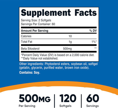 Nutricost Beta Sitosterol 120 Softgels, 500mg – Non-GMO, Gluten-free Plant Sterol Supplement