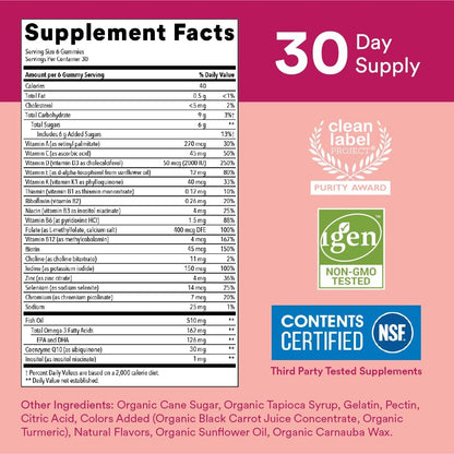 SmartyPants Women's Multivitamin Gummies: Omega 3 Fish Oil (EPA/DHA), Methylfolate, CoQ10, Vitamin D3, C, Vitamin B12, B6, A, K & Zinc, Inositol, Gluten-free, 180 Count (30 Day Supply)