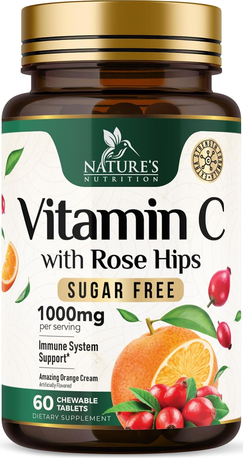 Nature's Nutrition Vitamin C 1000mg Chewable with Rose Hips – Sugar Free – 60 Tablets - görsel 1