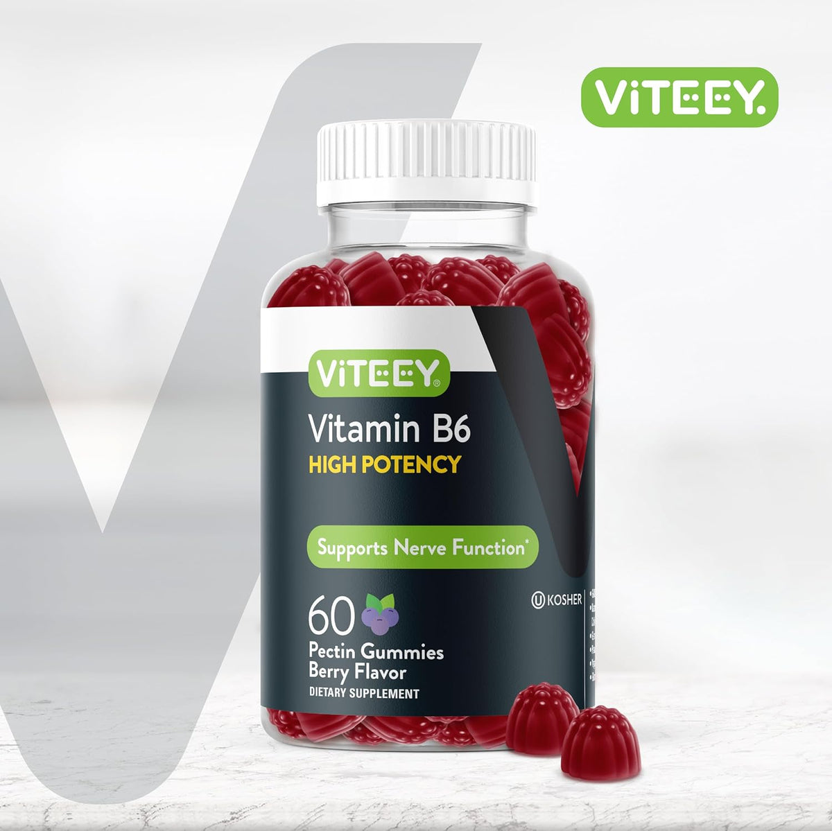 Viteey Vitamin B6 Gummies | Energy, Nerve & Mood Support - 100mg, Vegan, Gluten-free - 60 Gummies - görsel 2