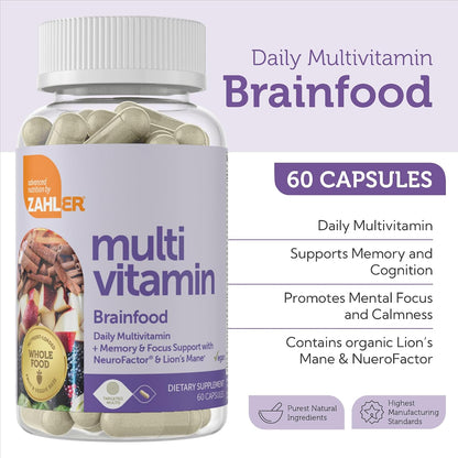 Zahler Brainfood Multivitamin with Lion's Mane and Neurofactor - 60 Capsules