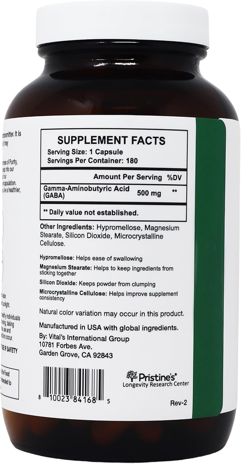 PRISTINE'S GABA 500mg Sleep Support Supplement - 180 Capsules - Calm Mind & Relaxation - görsel 8