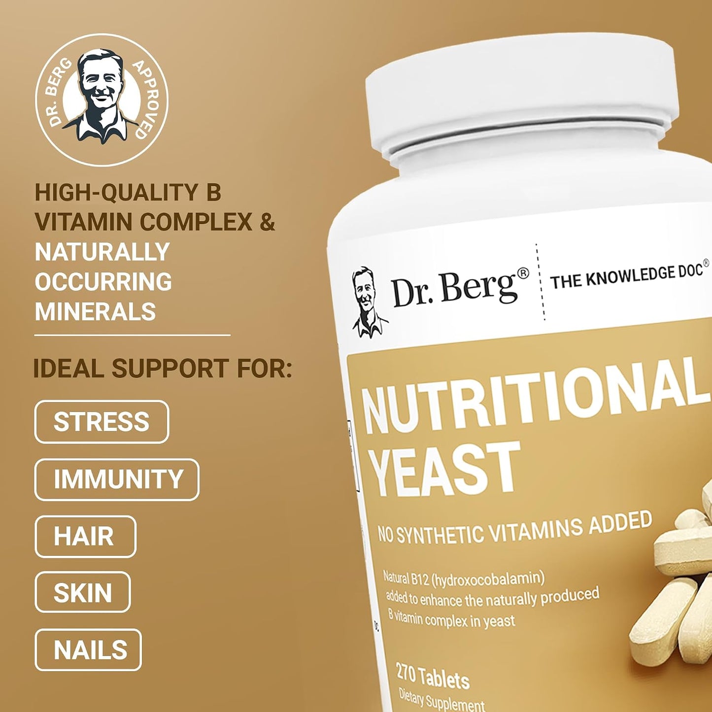 Dr. Berg Nutritionals Yeast Tablets – Natural B12 Added - All 8 B Vitamin Complex – Organic Vanilla Flavour - 270 Vegan Tablets - görsel 2