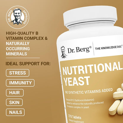 Dr. Berg Nutritionals Yeast Tablets – Natural B12 Added - All 8 B Vitamin Complex – Organic Vanilla Flavour - 270 Vegan Tablets
