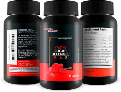 Healthy Sugar Defender Max – Our Finest Sugar Support Supplement – Multi-Action Blood Health Capsules for Circulation & Vein Support – Herbal Formula for Legs, Heart & Body