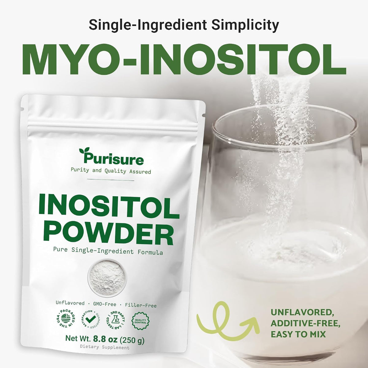 Purisure Inositol Powder (250g) - Pure Inositol for Hormonal Balance, Fertility Support & Brain Wellness - Vegan, Non-GMO, 500 Servings - görsel 5